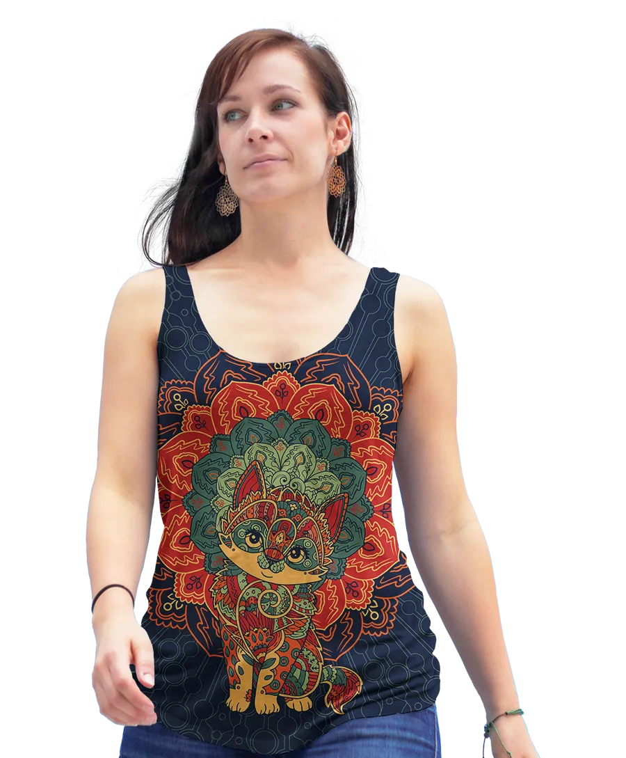 Mandala Cat Flowy Racerback Tank Top