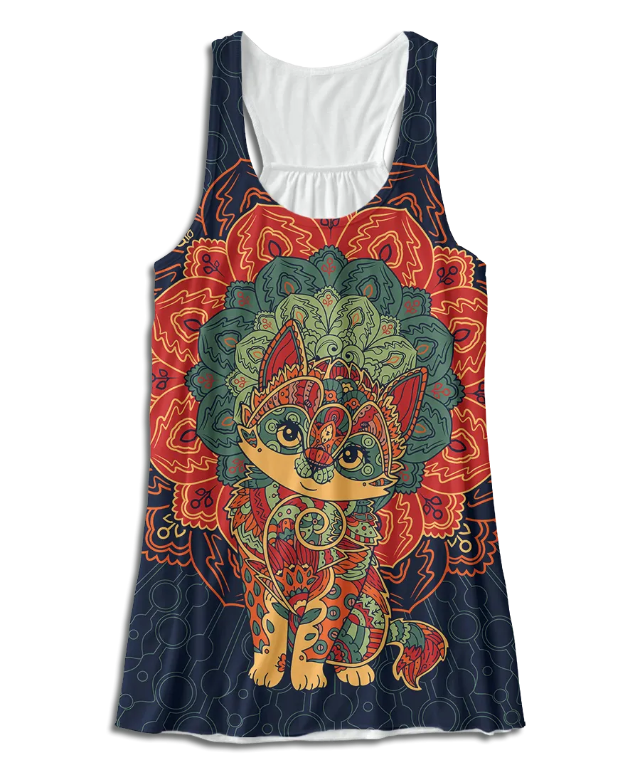 Mandala Cat Flowy Racerback Tank Top