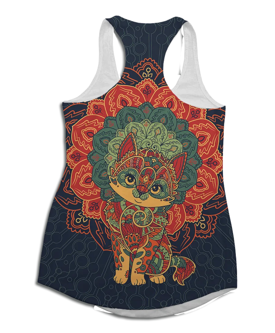 Mandala Cat Flowy Racerback Tank Top