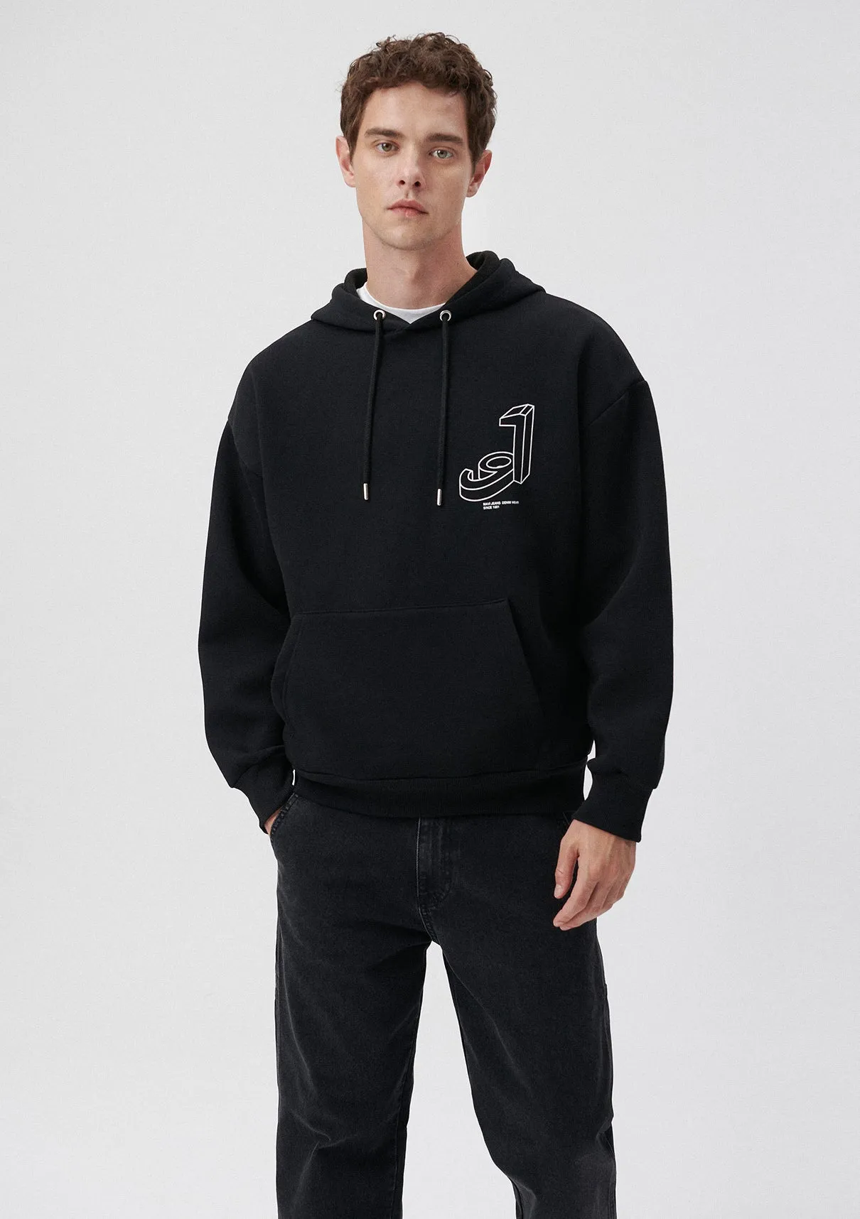 Mavi Logo Printed Hooded Black Sweatshirt