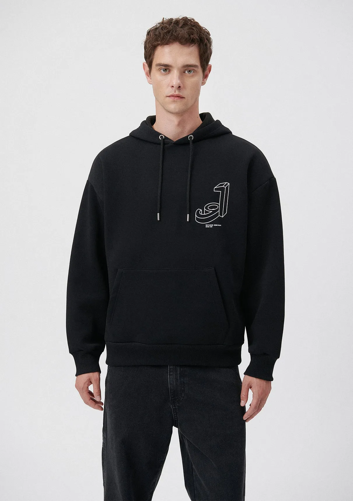 Mavi Logo Printed Hooded Black Sweatshirt