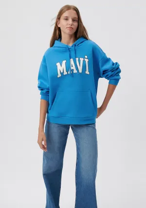 Mavi Logo Printed Hooded Blue Sweatshirt