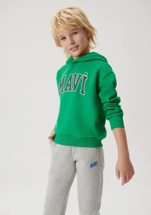 Mavi Logo Printed Hooded Green Sweatshirt