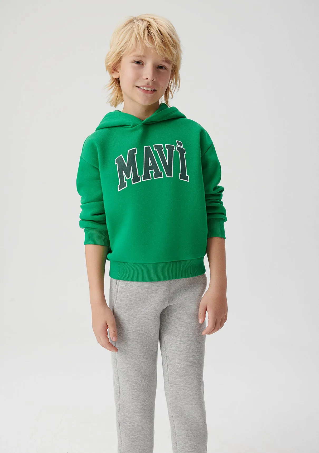Mavi Logo Printed Hooded Green Sweatshirt