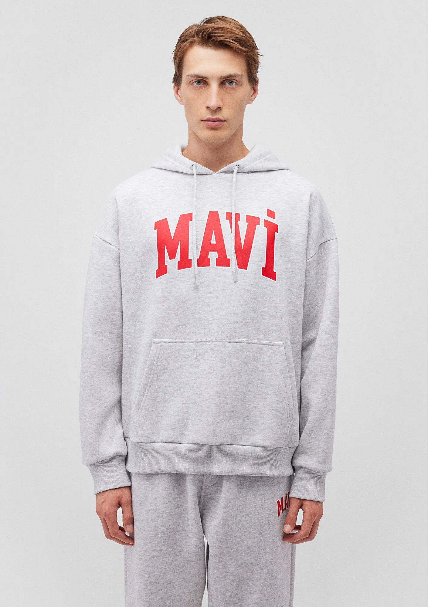 Mavi Logo Printed Hooded Grey Sweatshirt