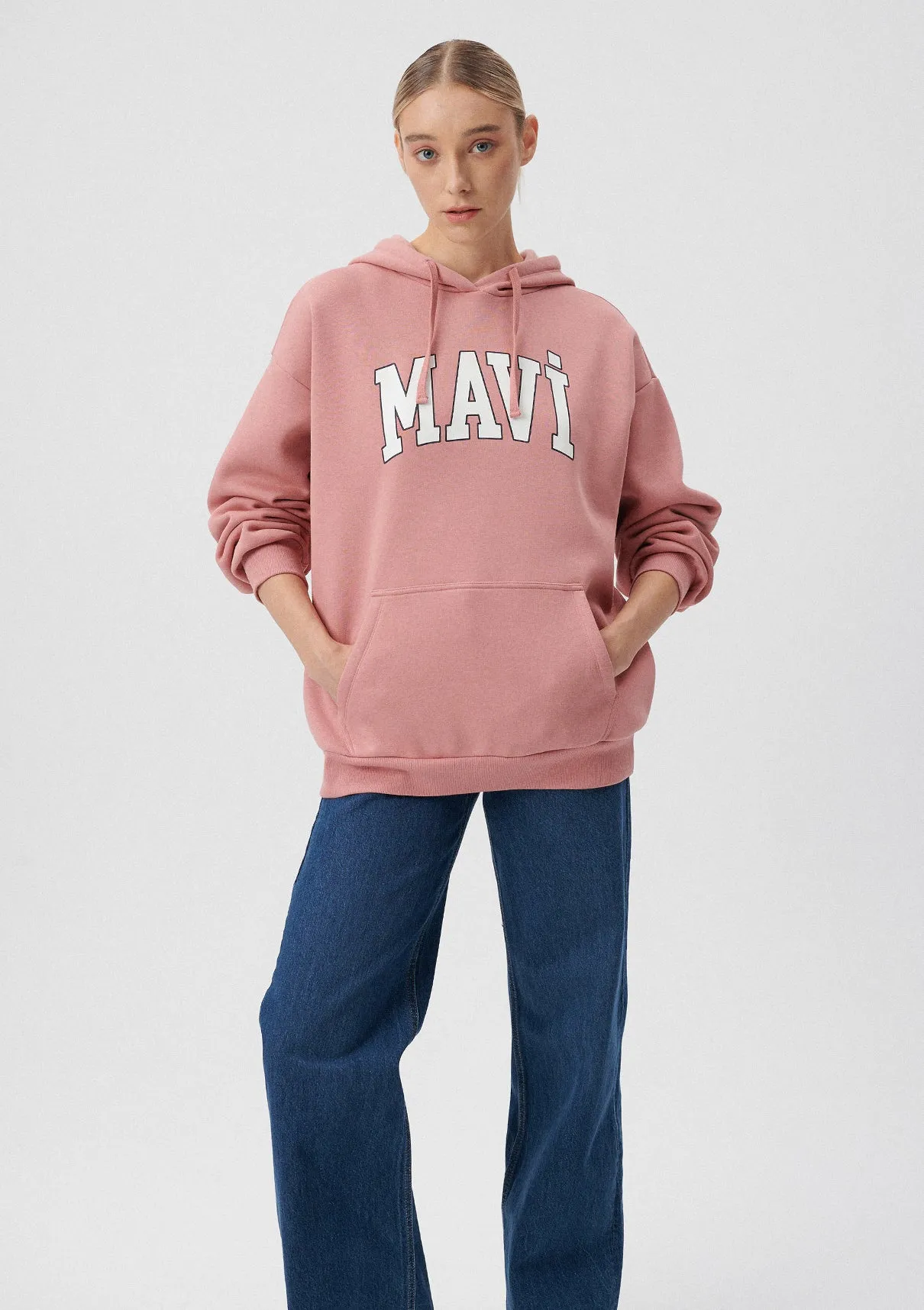 Mavi Logo Printed Hooded Pink Sweatshirt
