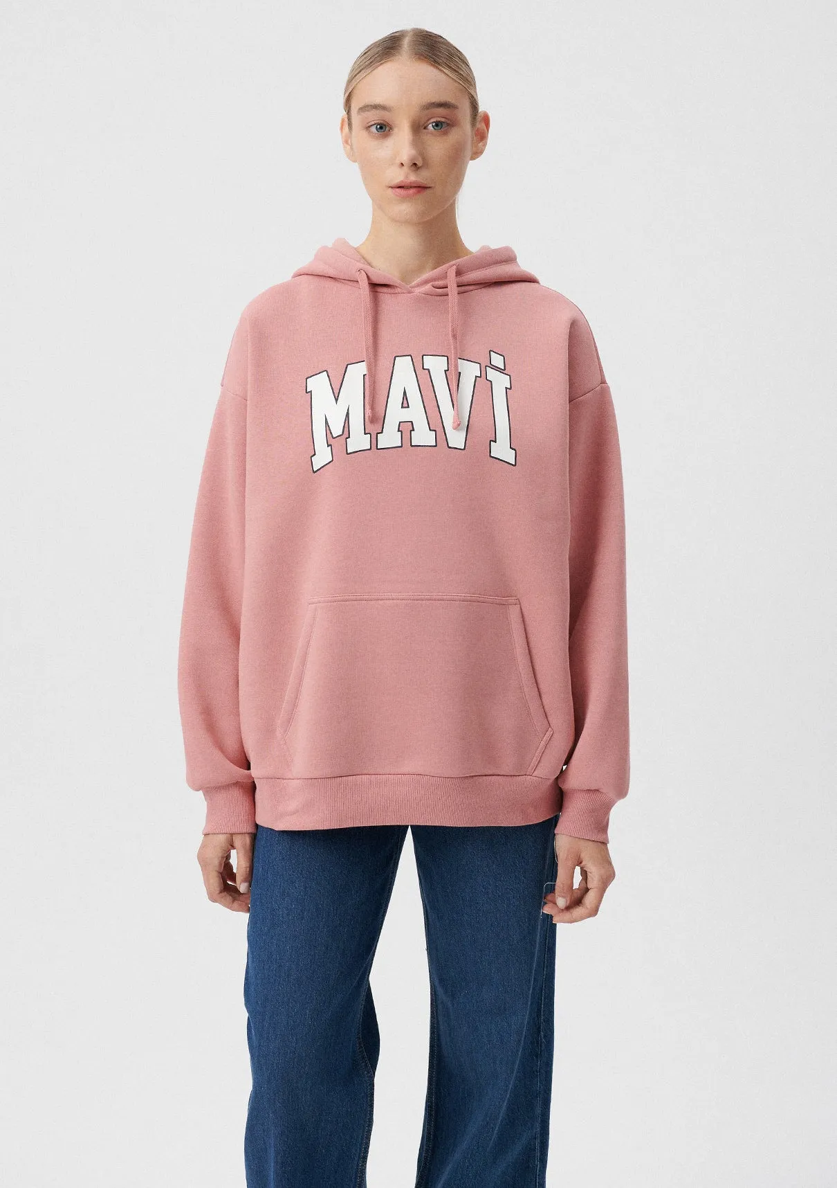 Mavi Logo Printed Hooded Pink Sweatshirt