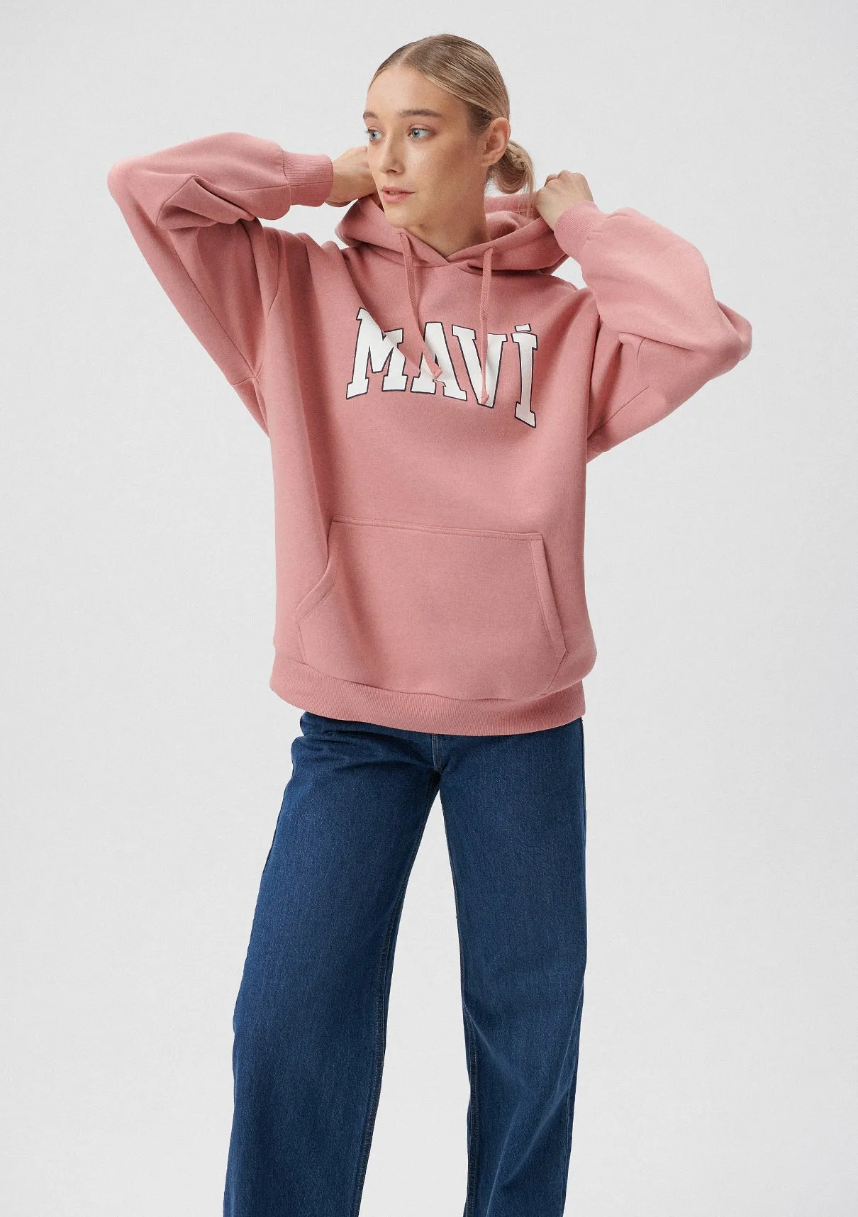 Mavi Logo Printed Hooded Pink Sweatshirt