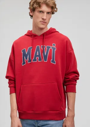 Mavi Logo Printed Hooded Red Sweatshirt