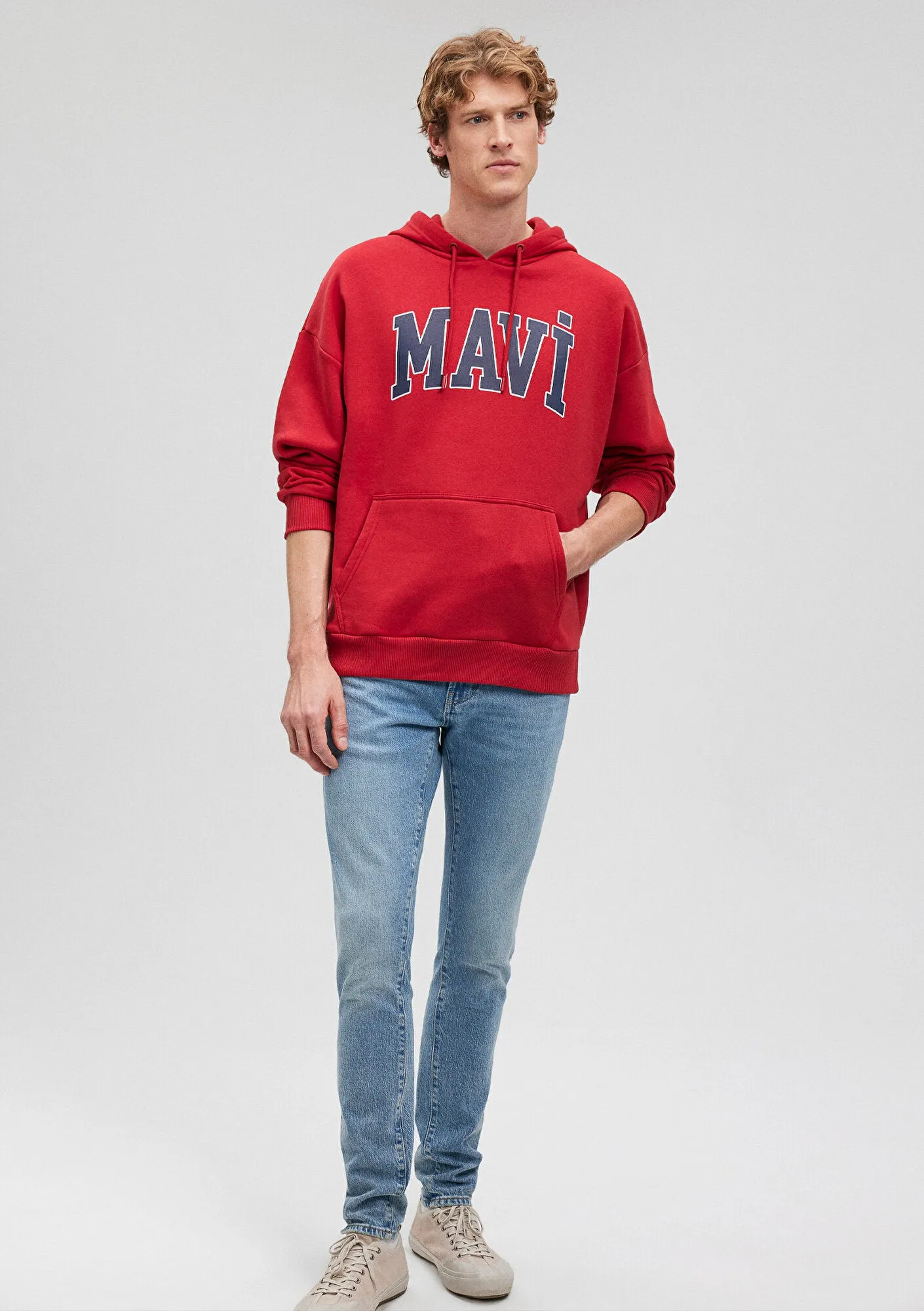 Mavi Logo Printed Hooded Red Sweatshirt