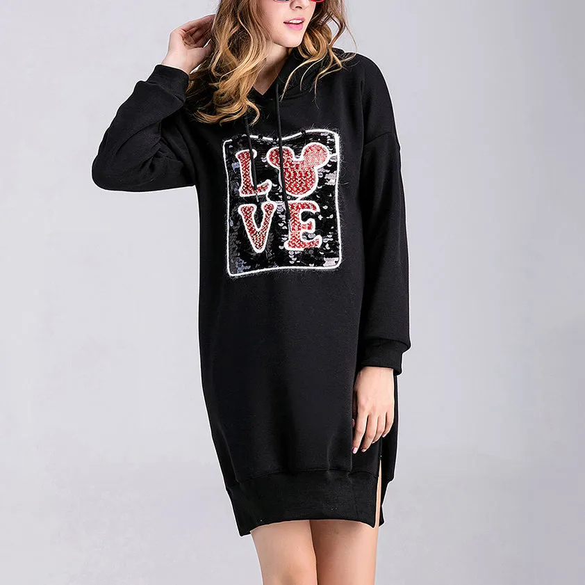 Medium and Long Velvet Hooded Sweater
