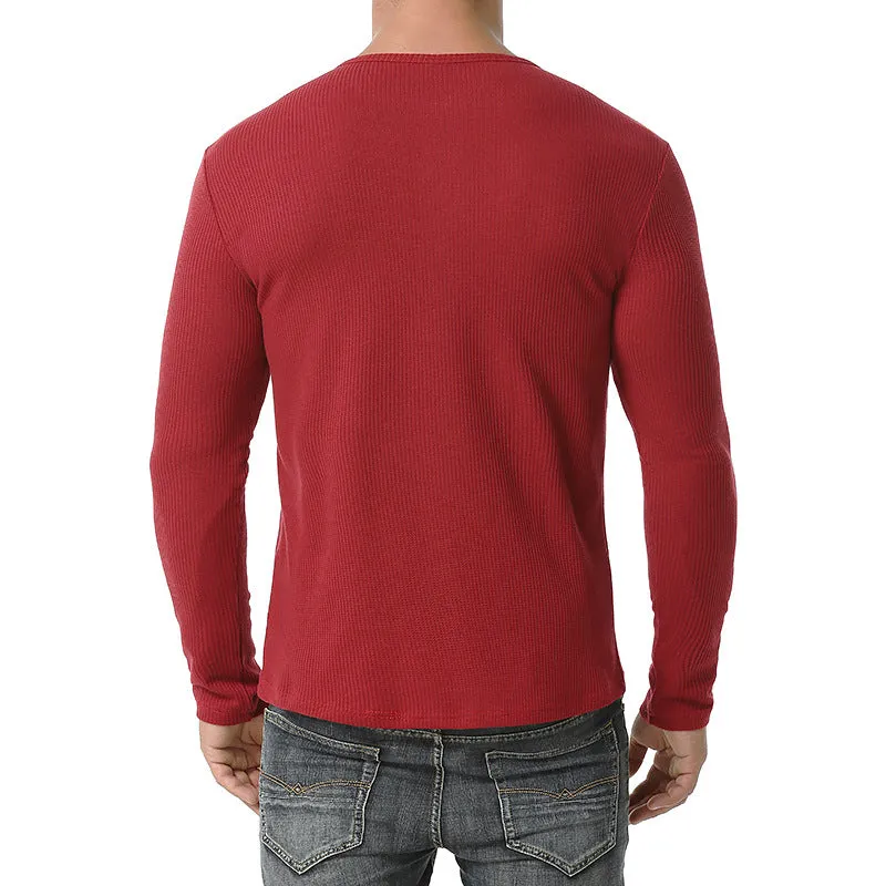 Men Crewneck Buttons Long Sleeves T-Shirt