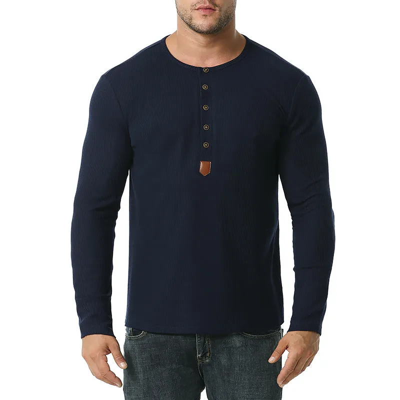 Men Crewneck Buttons Long Sleeves T-Shirt
