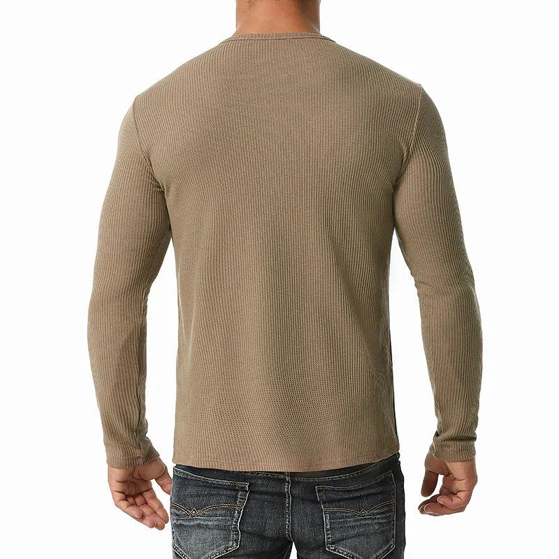 Men Crewneck Buttons Long Sleeves T-Shirt
