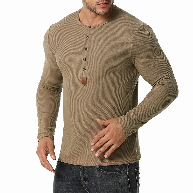 Men Crewneck Buttons Long Sleeves T-Shirt