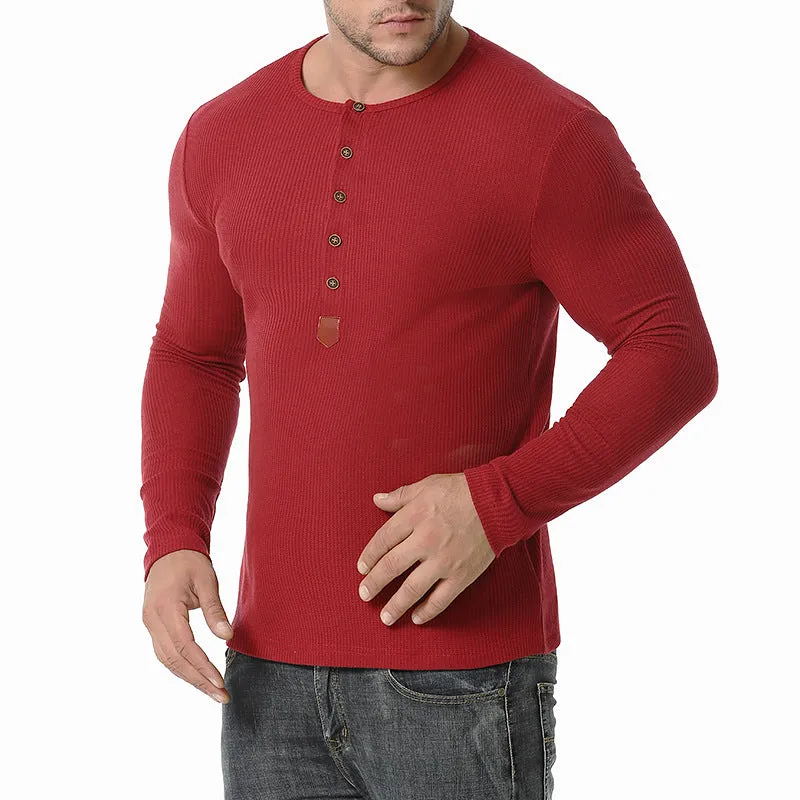Men Crewneck Buttons Long Sleeves T-Shirt