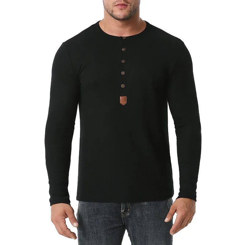 Men Crewneck Buttons Long Sleeves T-Shirt