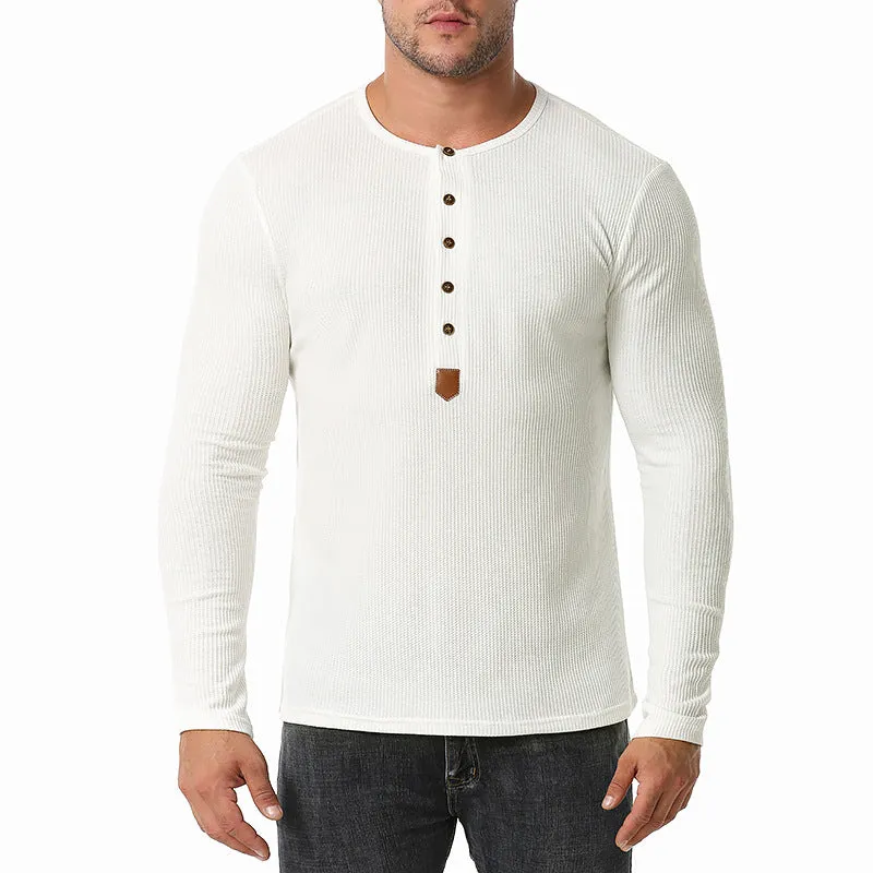 Men Crewneck Buttons Long Sleeves T-Shirt