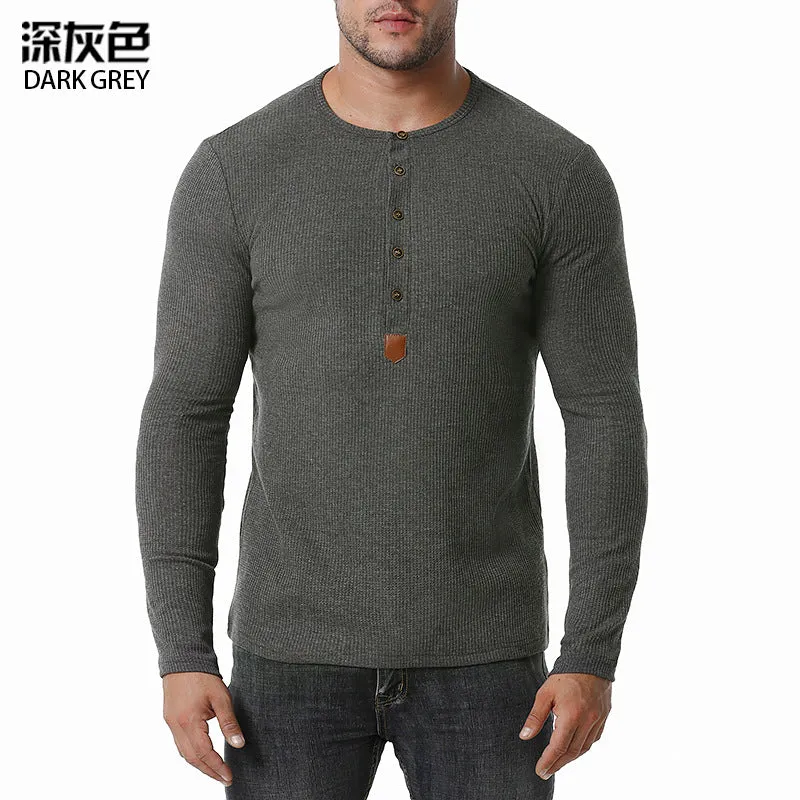 Men Crewneck Buttons Long Sleeves T-Shirt