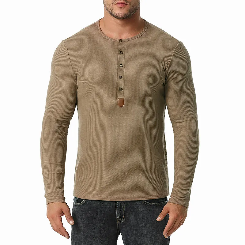 Men Crewneck Buttons Long Sleeves T-Shirt