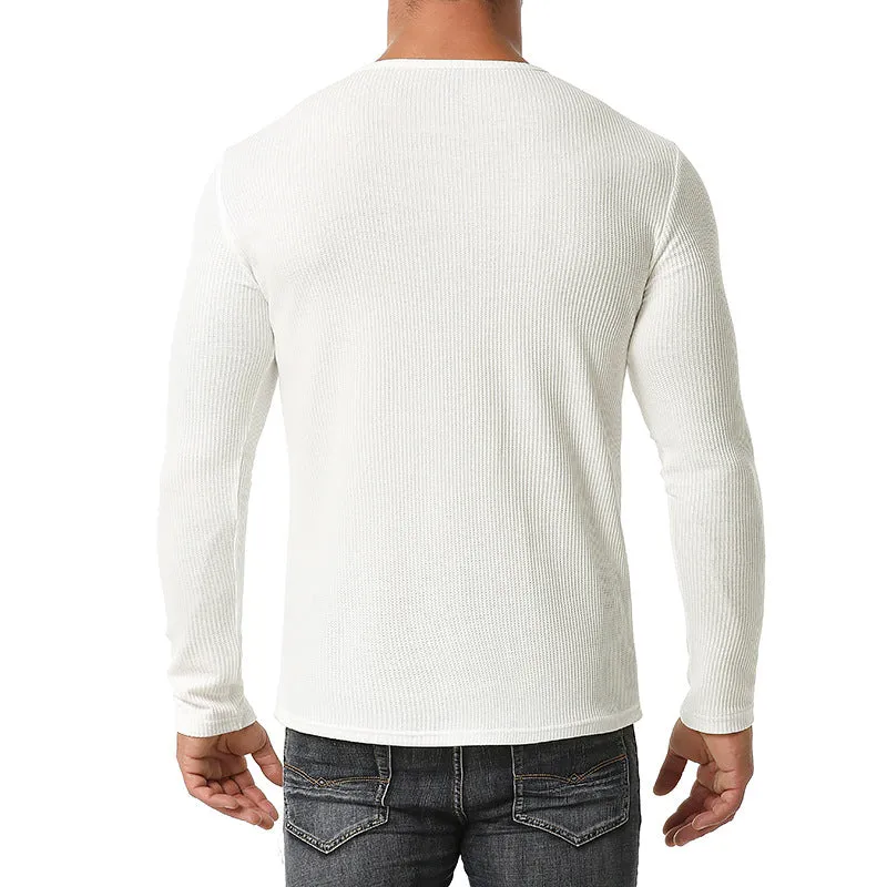 Men Crewneck Buttons Long Sleeves T-Shirt