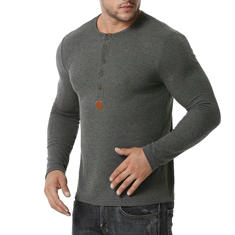 Men Crewneck Buttons Long Sleeves T-Shirt