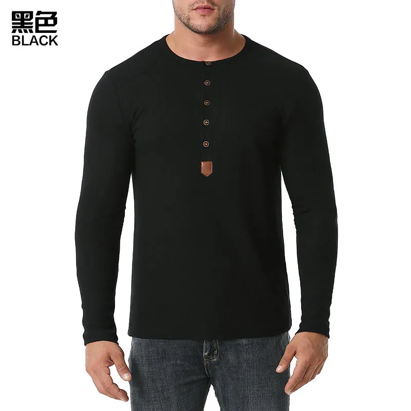Men Crewneck Buttons Long Sleeves T-Shirt