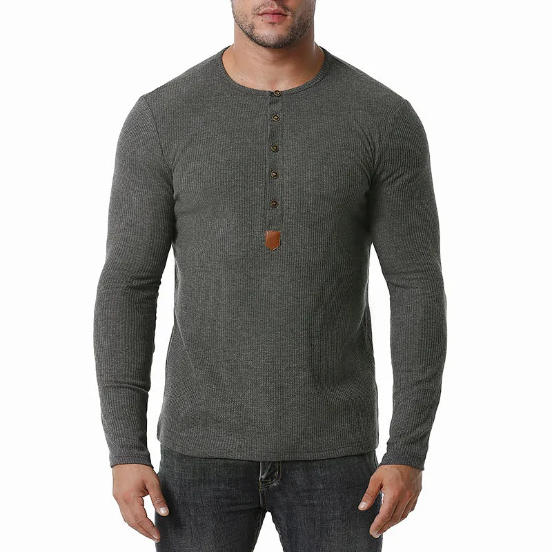 Men Crewneck Buttons Long Sleeves T-Shirt