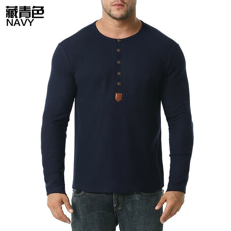 Men Crewneck Buttons Long Sleeves T-Shirt