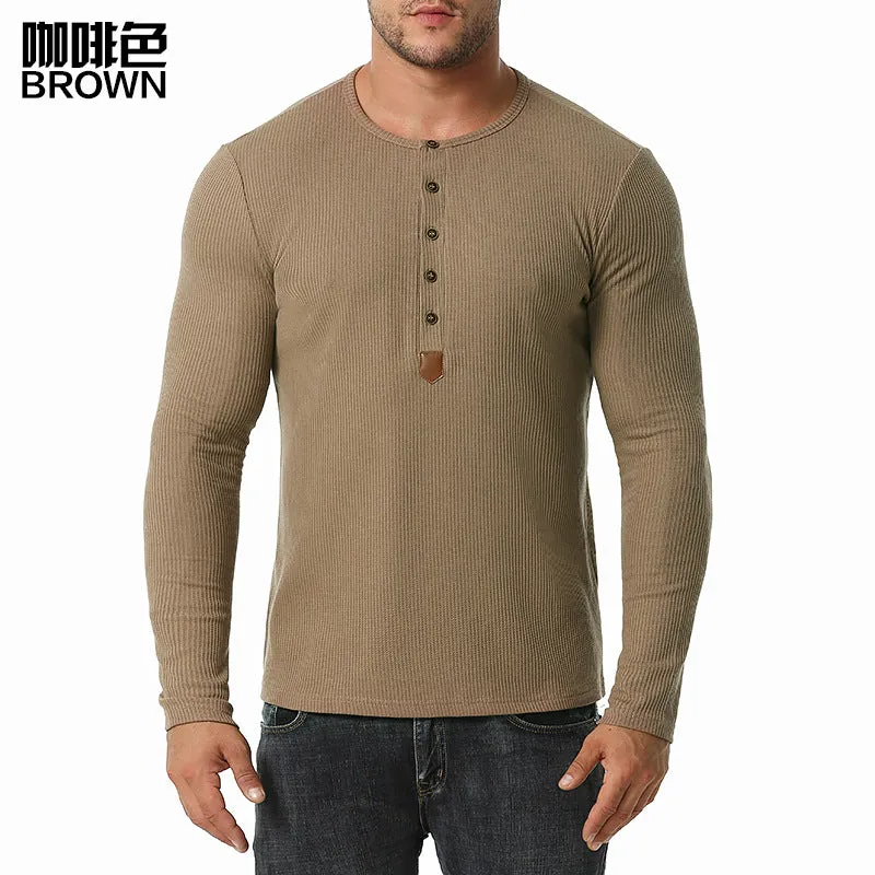 Men Crewneck Buttons Long Sleeves T-Shirt