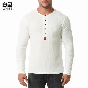 Men Crewneck Buttons Long Sleeves T-Shirt