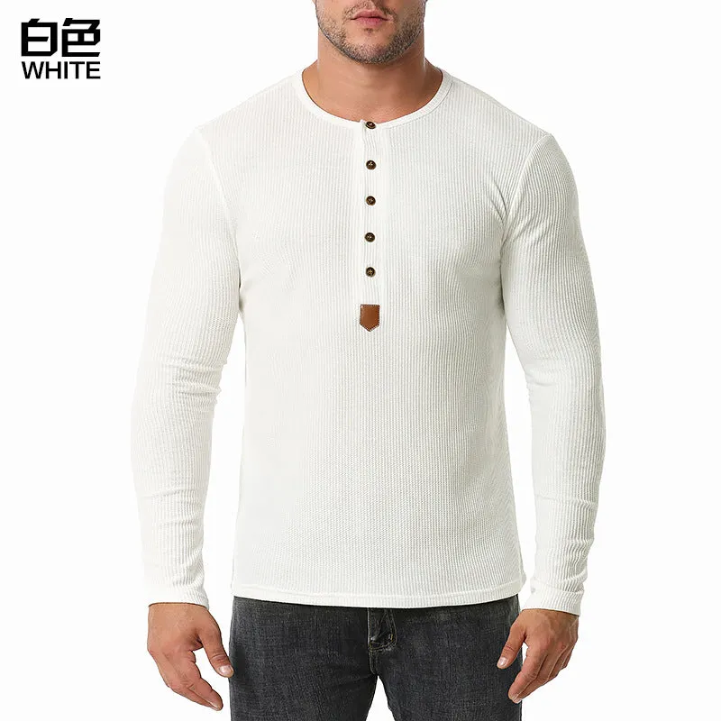 Men Crewneck Buttons Long Sleeves T-Shirt