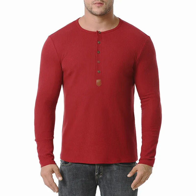 Men Crewneck Buttons Long Sleeves T-Shirt