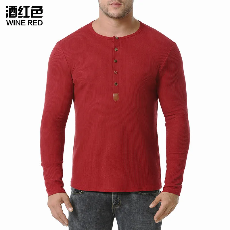 Men Crewneck Buttons Long Sleeves T-Shirt