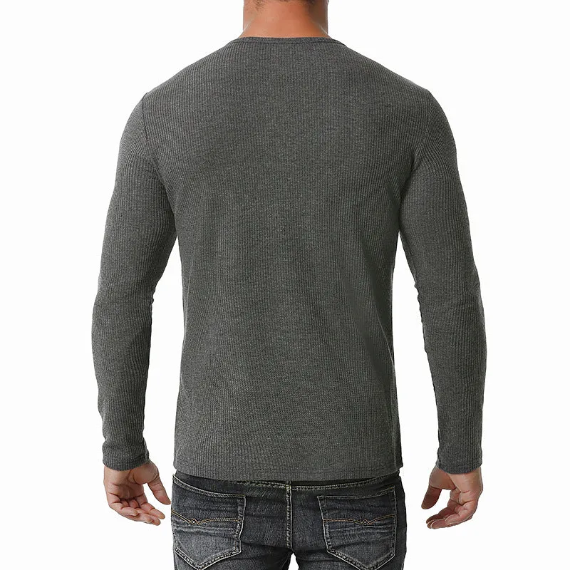 Men Crewneck Buttons Long Sleeves T-Shirt