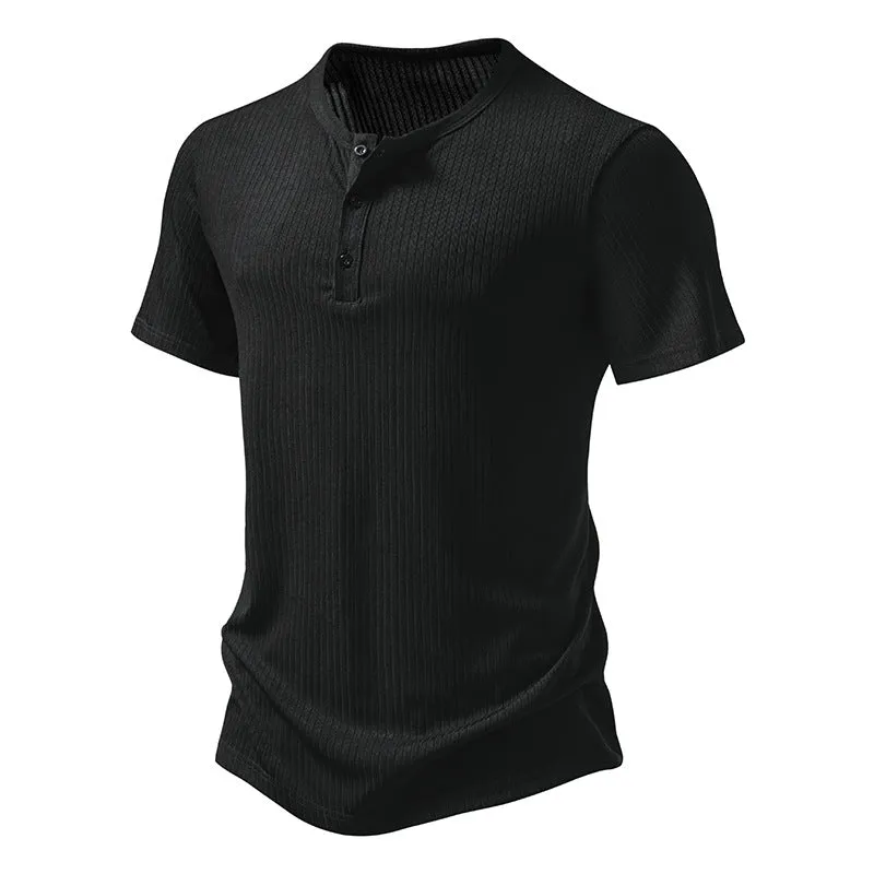Men Crewneck Buttons Short Sleeves T-Shirt
