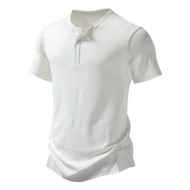 Men Crewneck Buttons Short Sleeves T-Shirt