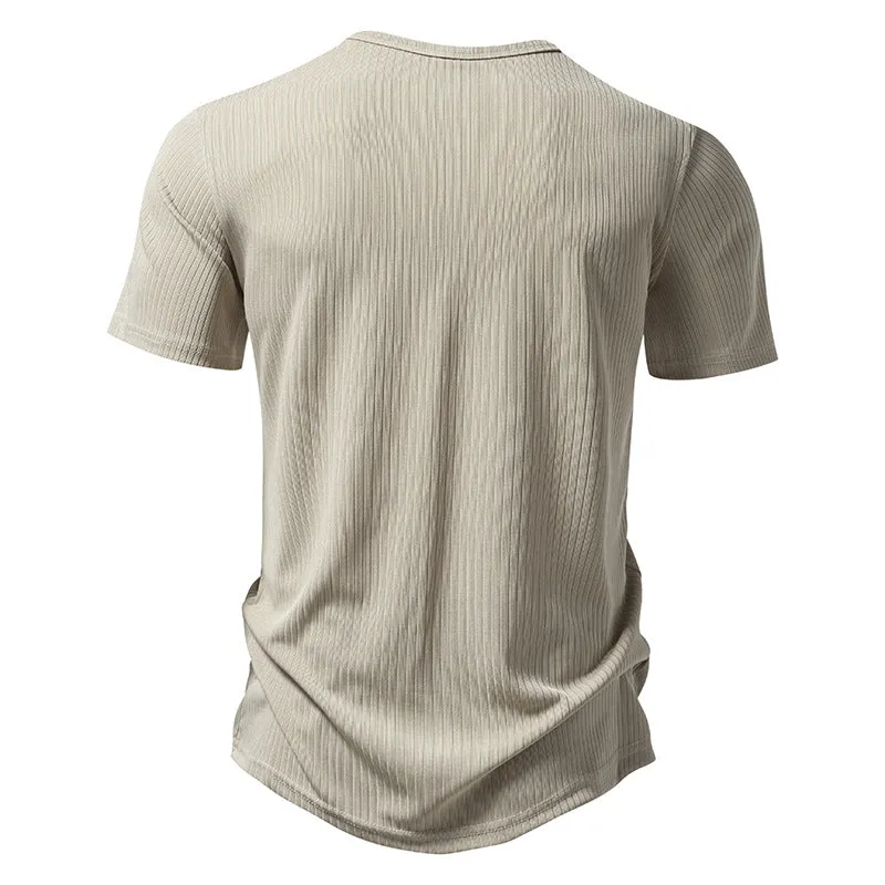 Men Crewneck Buttons Short Sleeves T-Shirt