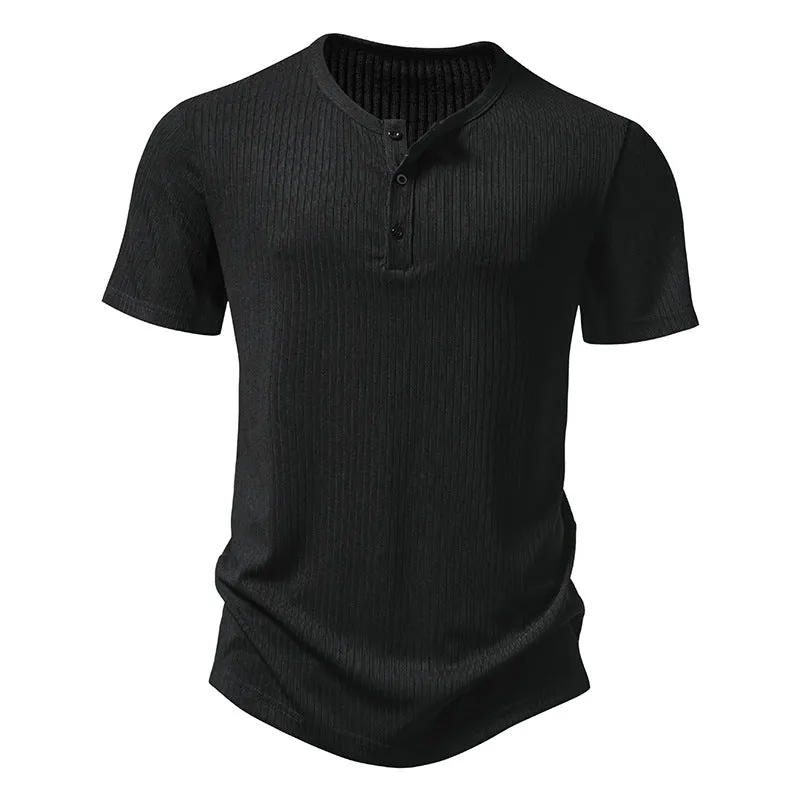 Men Crewneck Buttons Short Sleeves T-Shirt