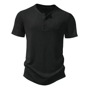 Men Crewneck Buttons Short Sleeves T-Shirt