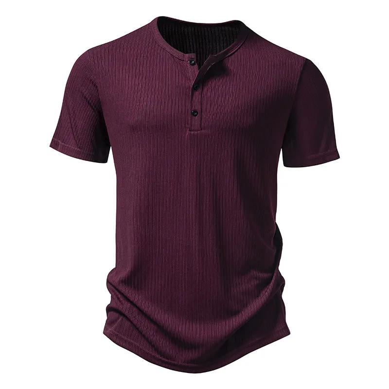 Men Crewneck Buttons Short Sleeves T-Shirt