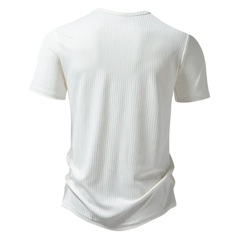 Men Crewneck Buttons Short Sleeves T-Shirt