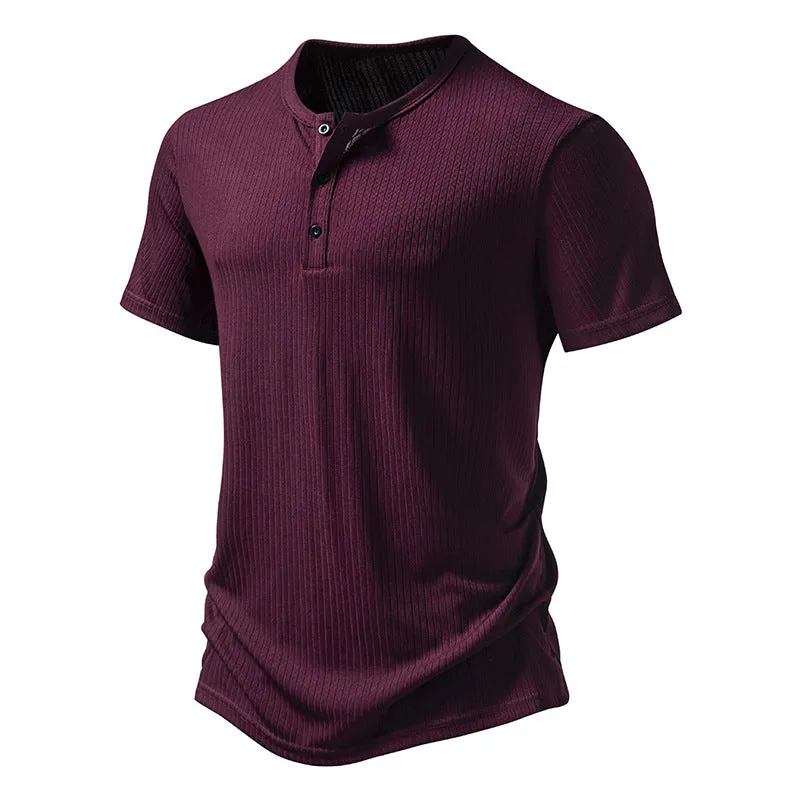 Men Crewneck Buttons Short Sleeves T-Shirt
