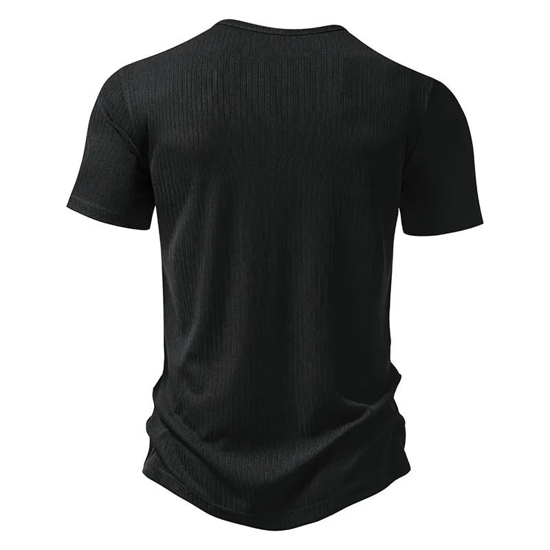 Men Crewneck Buttons Short Sleeves T-Shirt
