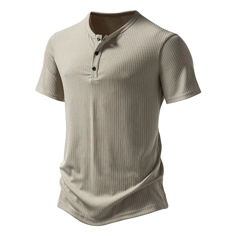 Men Crewneck Buttons Short Sleeves T-Shirt