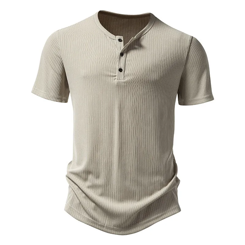 Men Crewneck Buttons Short Sleeves T-Shirt