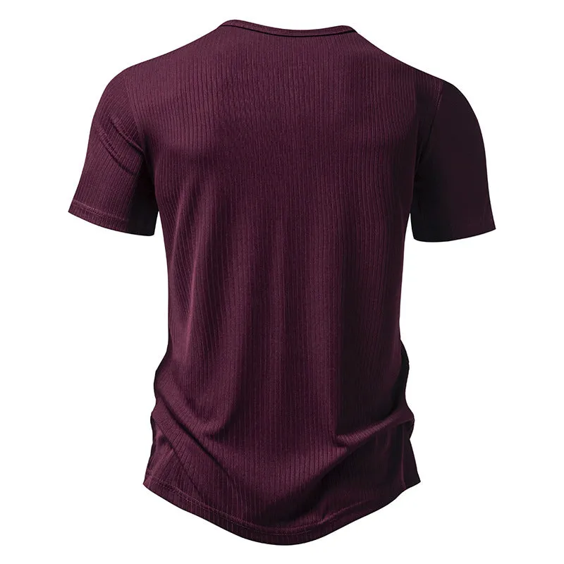 Men Crewneck Buttons Short Sleeves T-Shirt