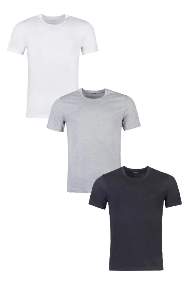 Mens 3 Pack BOSS Plain Cotton Stretch Round Neck T-Shirts