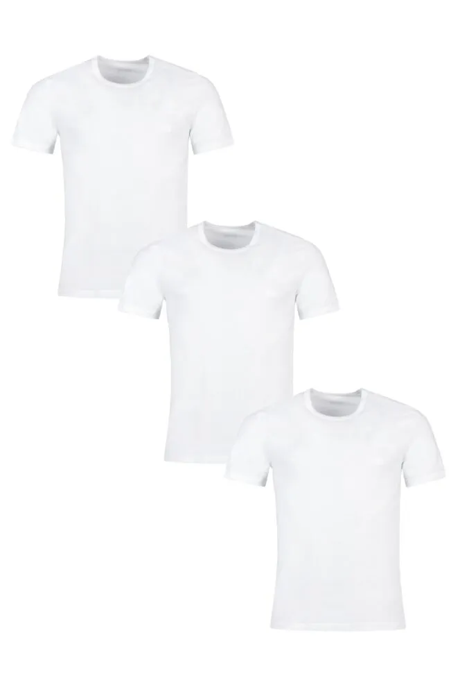 Mens 3 Pack BOSS Plain Cotton Stretch Round Neck T-Shirts
