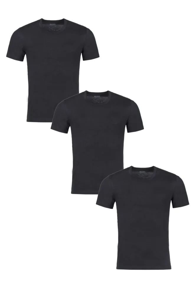 Mens 3 Pack BOSS Plain Cotton Stretch Round Neck T-Shirts